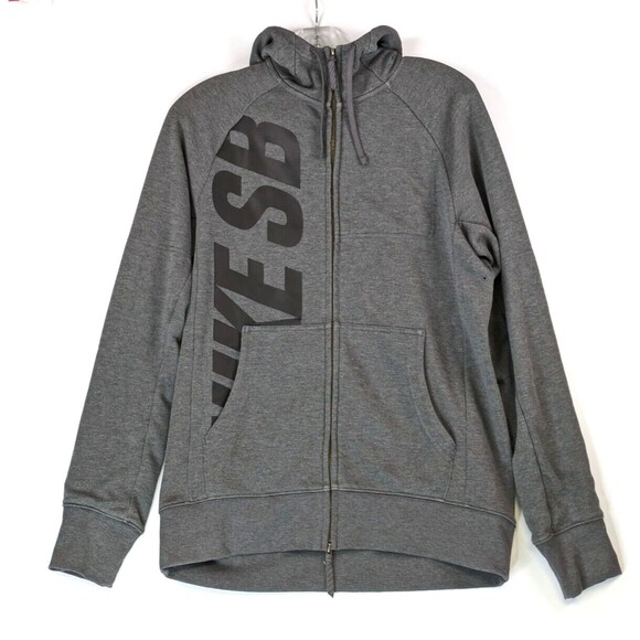 Nike SB Skate Fleece Sweatshirt Gray Medium Full Zip Hooded Graphic Print - Picture 1 of 10